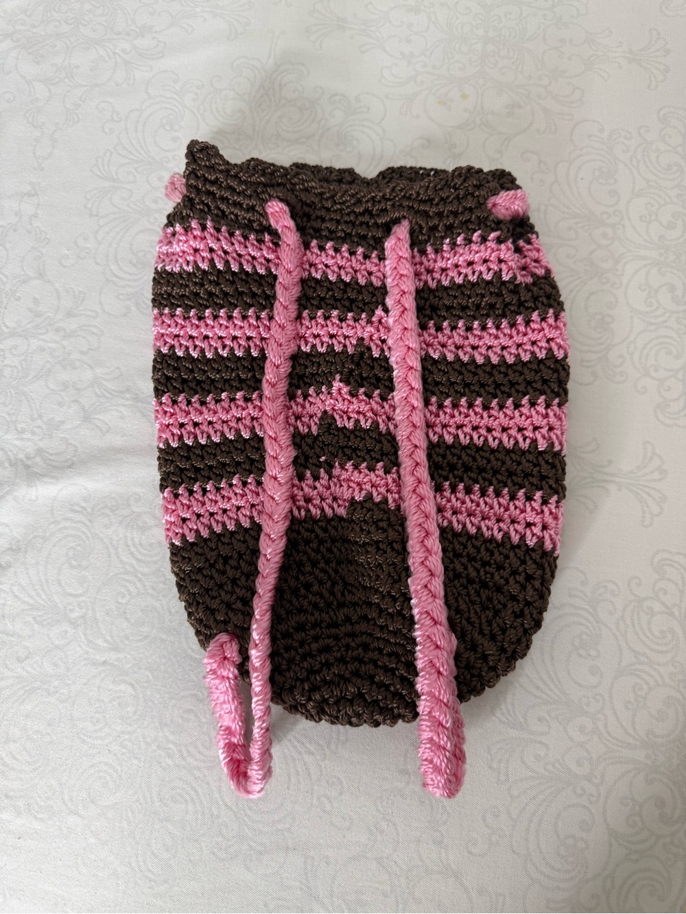 Pink and Brown Crochet Backpack